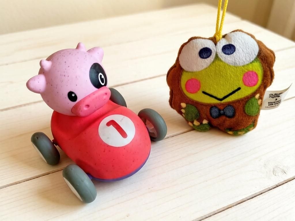 Набор игрушек для малышей: инерционная машинка-корова + брелок Keroppi x Kuriboh