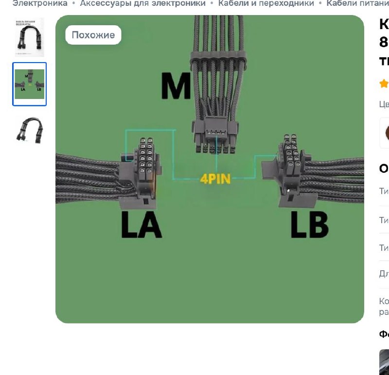 Кабель питания для видеокарты 12VHPWR → 2×8-pin, 0.6 м