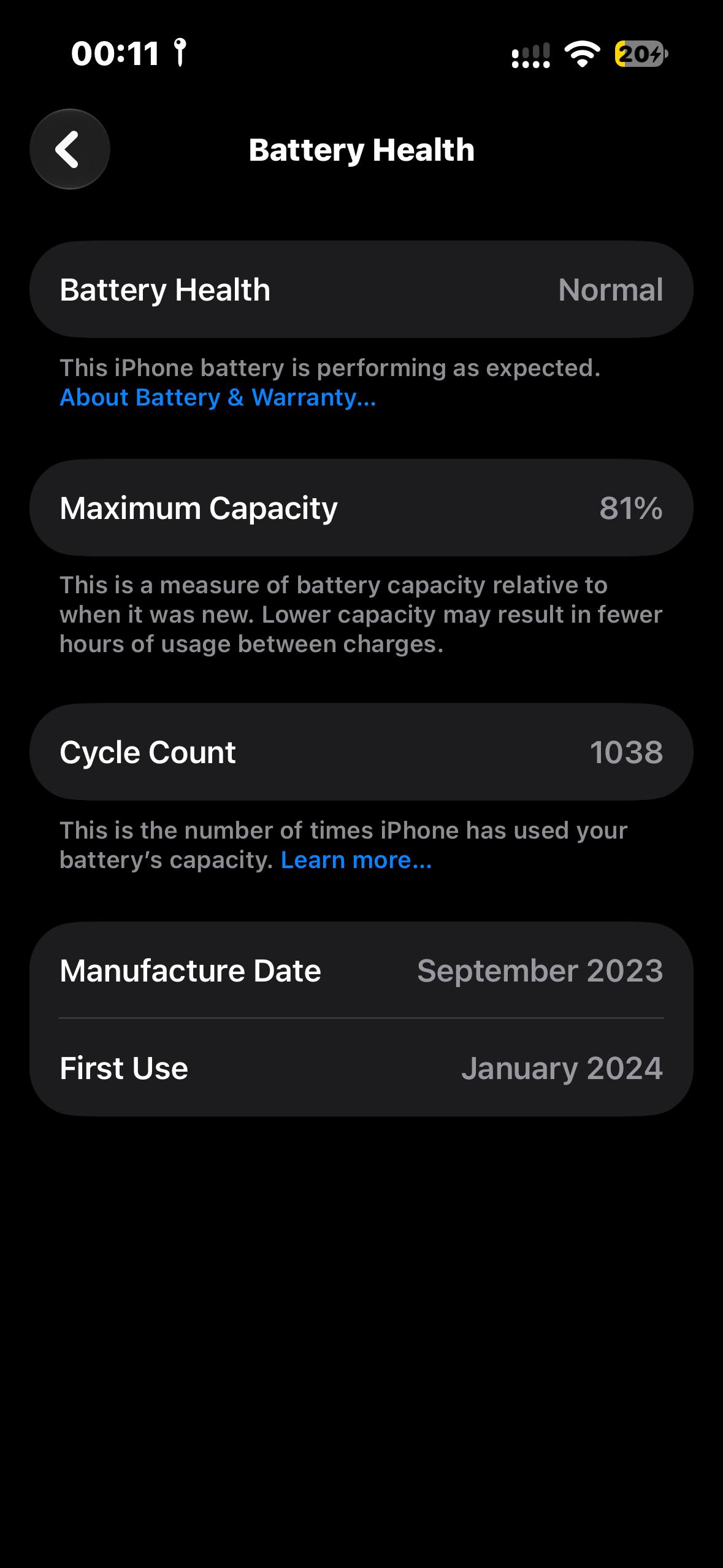 iPhone 15, 2 физические SIM, АКБ 81%