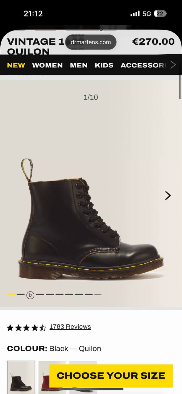 Ботинки Dr. Martens 1460 Quilon Leather, 38 EU