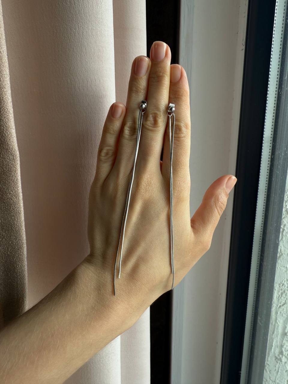 Серьги длинные серебряные