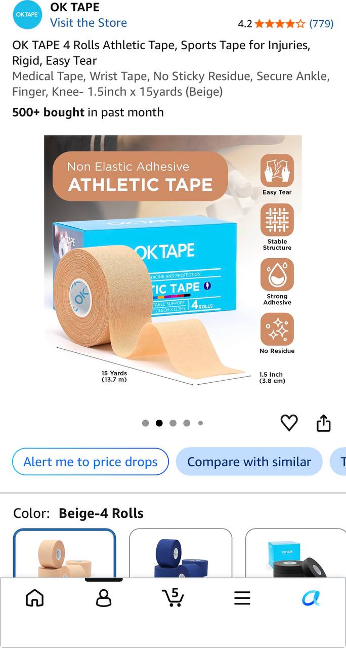 Спортивный тейп, ширина 3.8 см, длина 13.7 м
