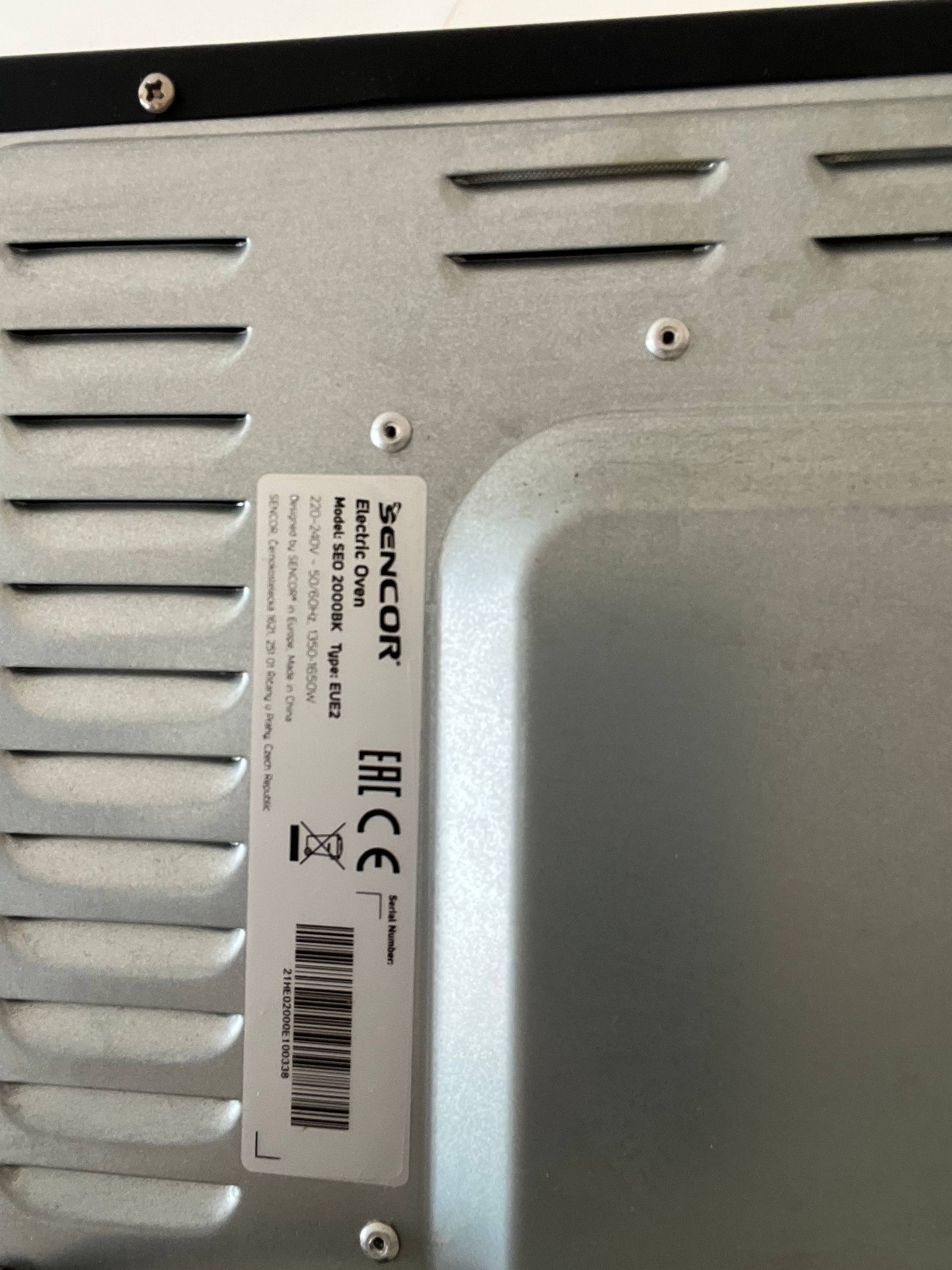 Мини-печь Sencor SEO 2000BK, 20 л, 1650 Вт