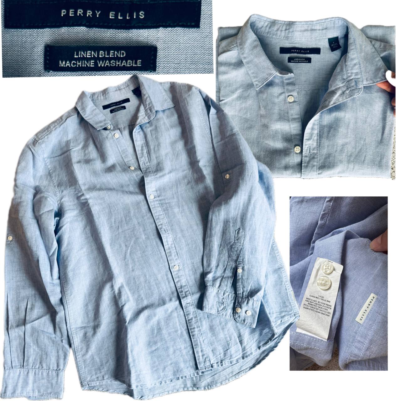 Рубашка мужская Perry Ellis, новая, лен/хлопок