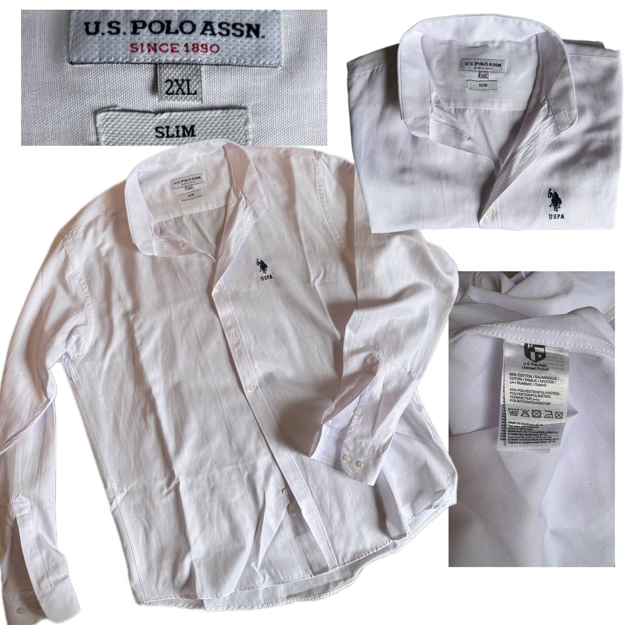 Рубашка мужская U.S. Polo, новая, бело-розовая