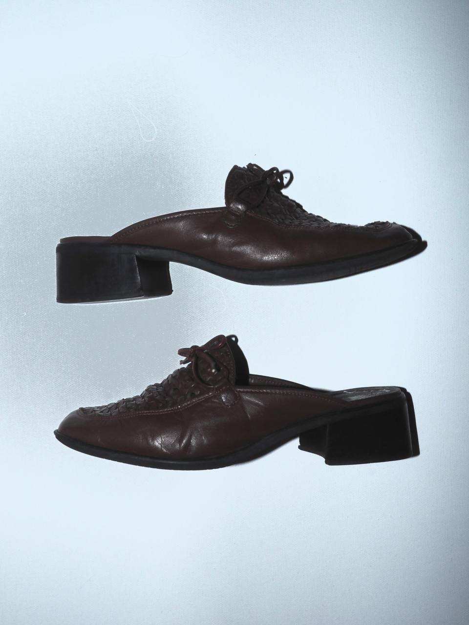 Vintage Brown Woven Leather Mules, размер 38