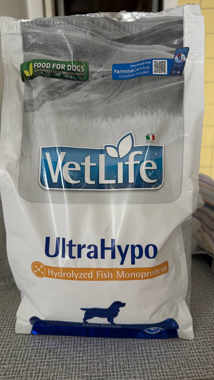Собачий корм UltraHypo Vetlife, hydrolyzed fish monoprotein, ~1.8 кг