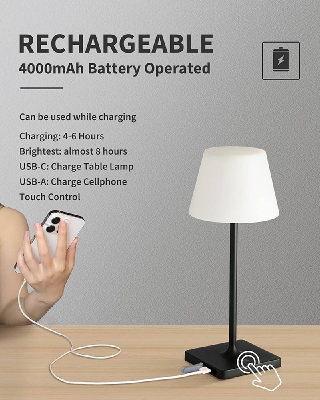 Беспроводная LED настольная лампа с сенсорным управлением