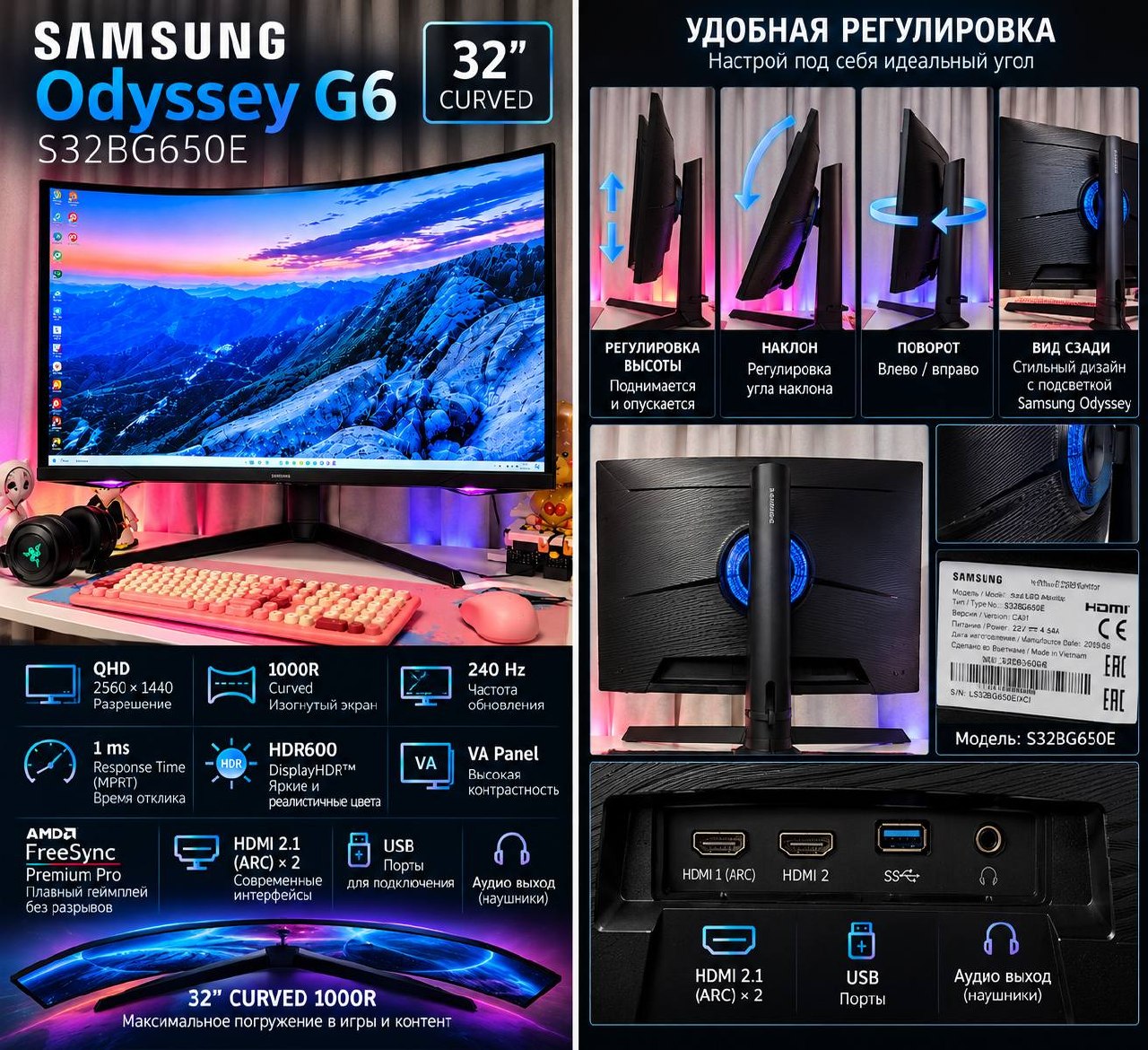 Игровой монитор Samsung Odyssey G6 32" (S32BG650E)