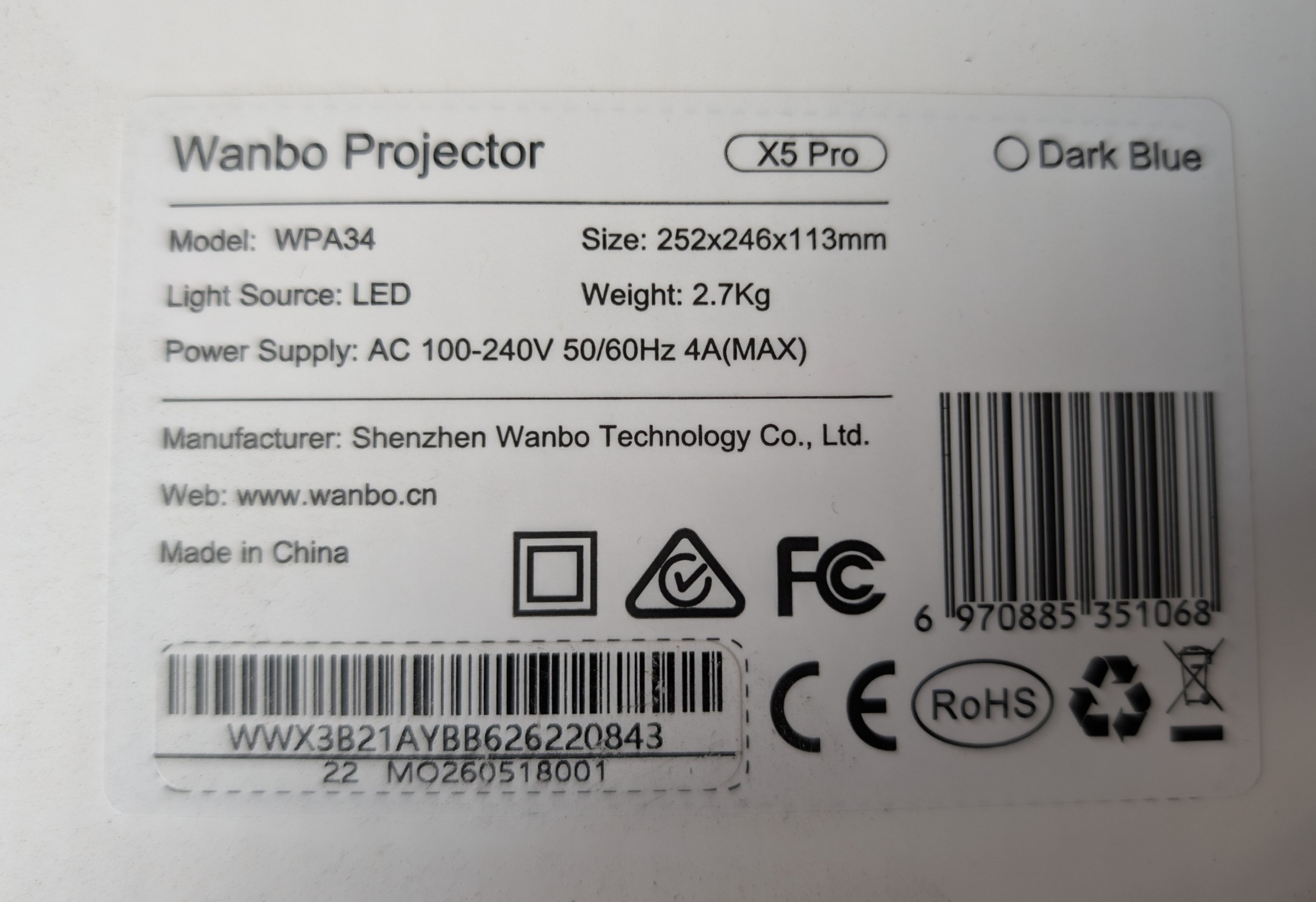 Проектор Wanbo X5 Pro Dark Blue