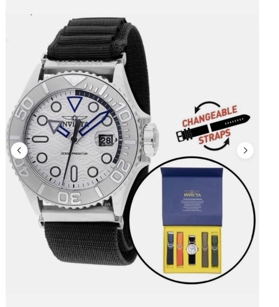 Часы INVICTA PREDATOR, новые, 5 нейлоновых ремешков