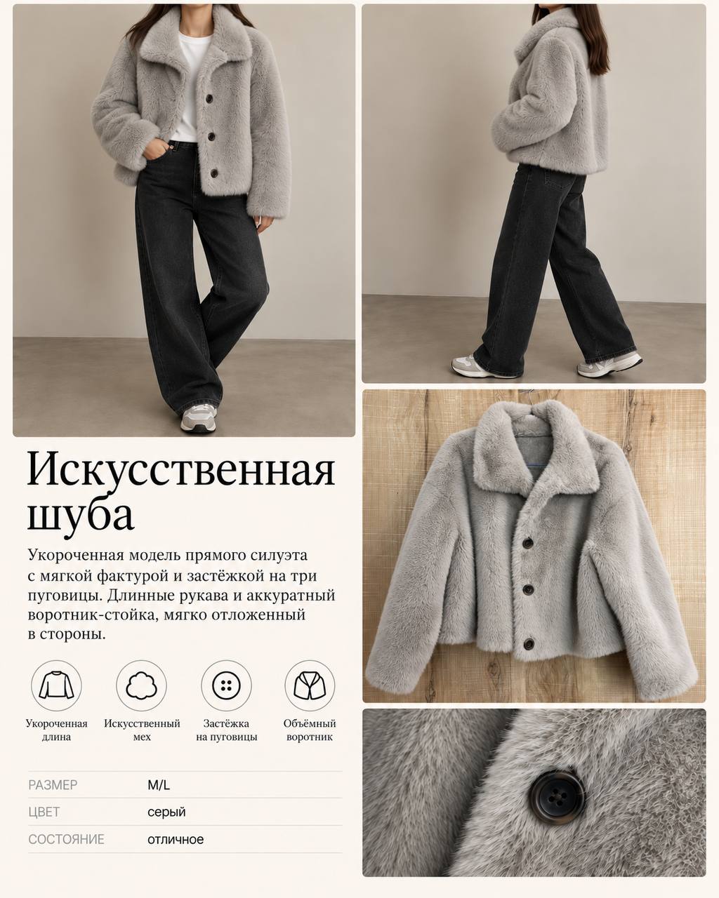 Укороченная шуба из искусственного меха, размер M