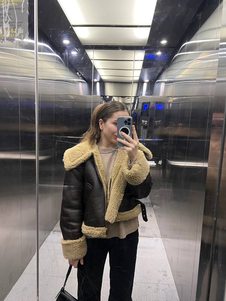 Дубленка Zara из экокожи XS