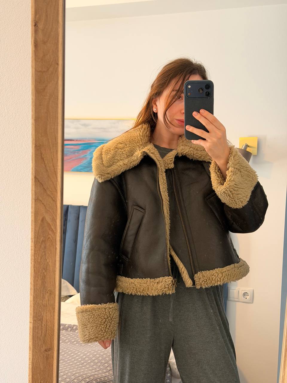 Дубленка Zara из экокожи XS