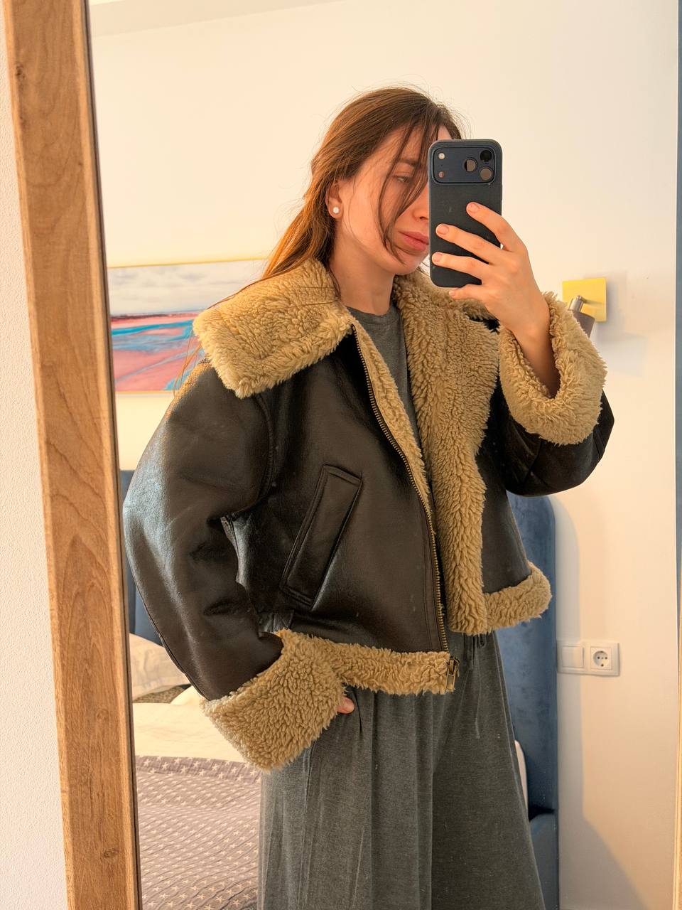 Дубленка Zara из экокожи XS