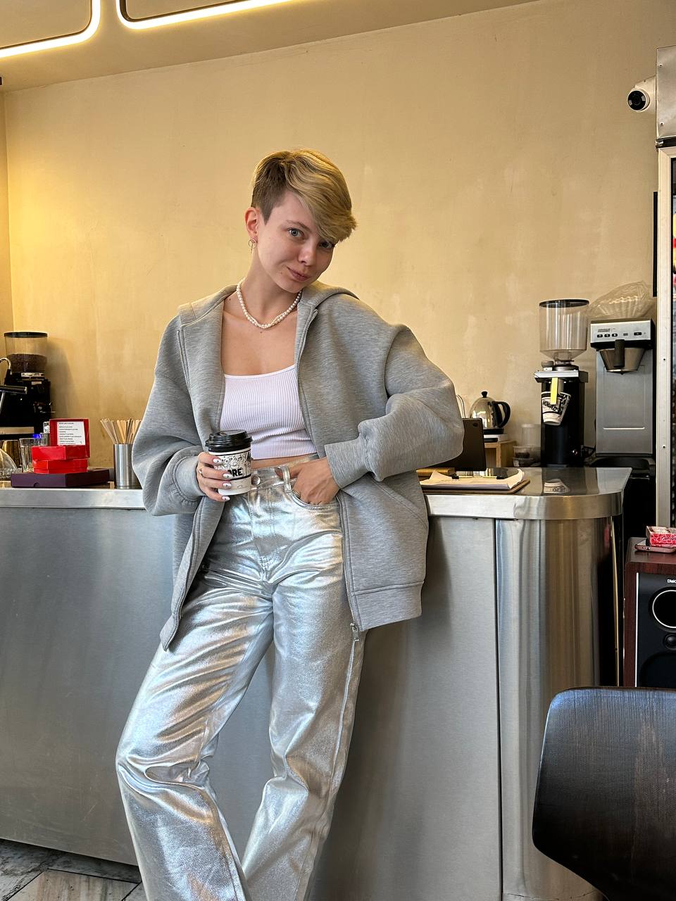 Джинсы Zara серебристые, размер S