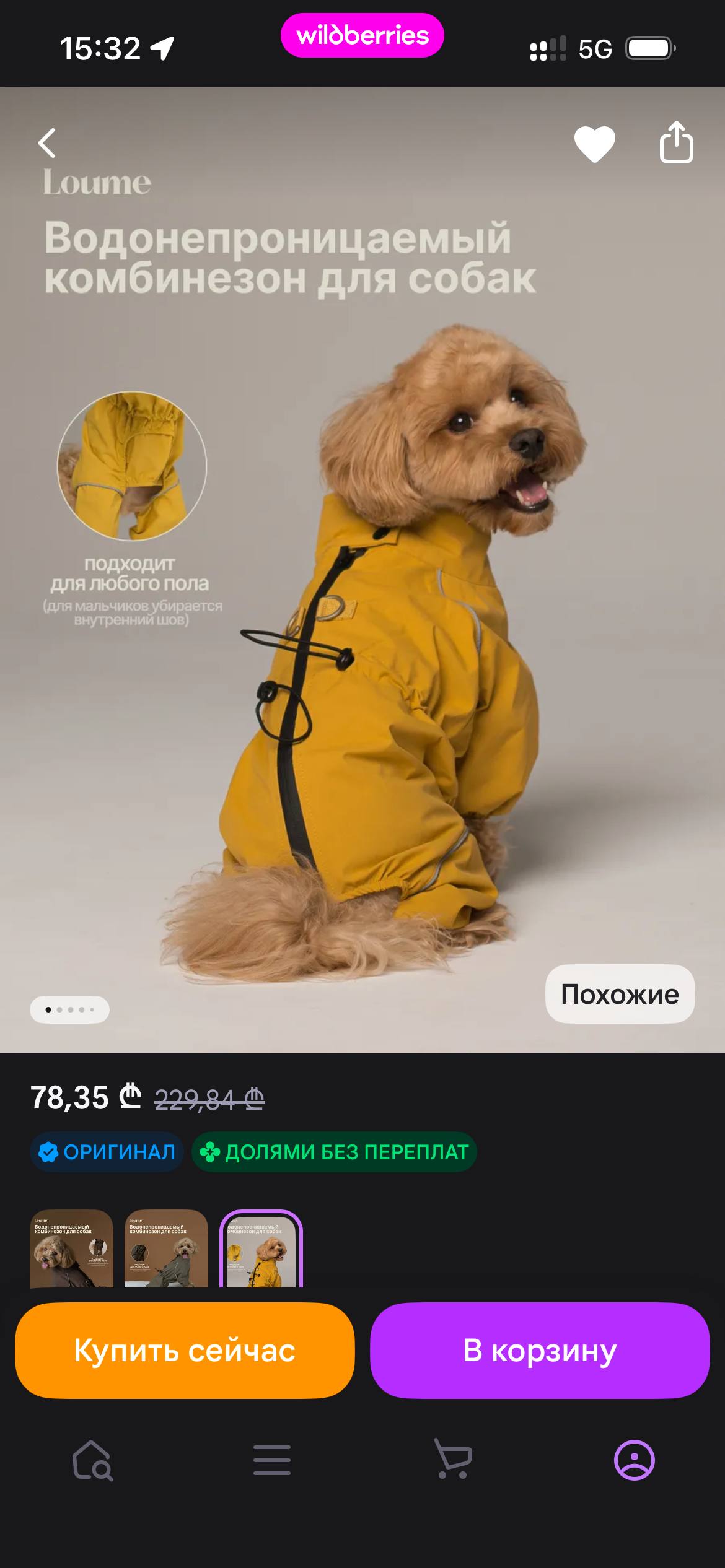 Дождевик для собак мелких пород, размер M