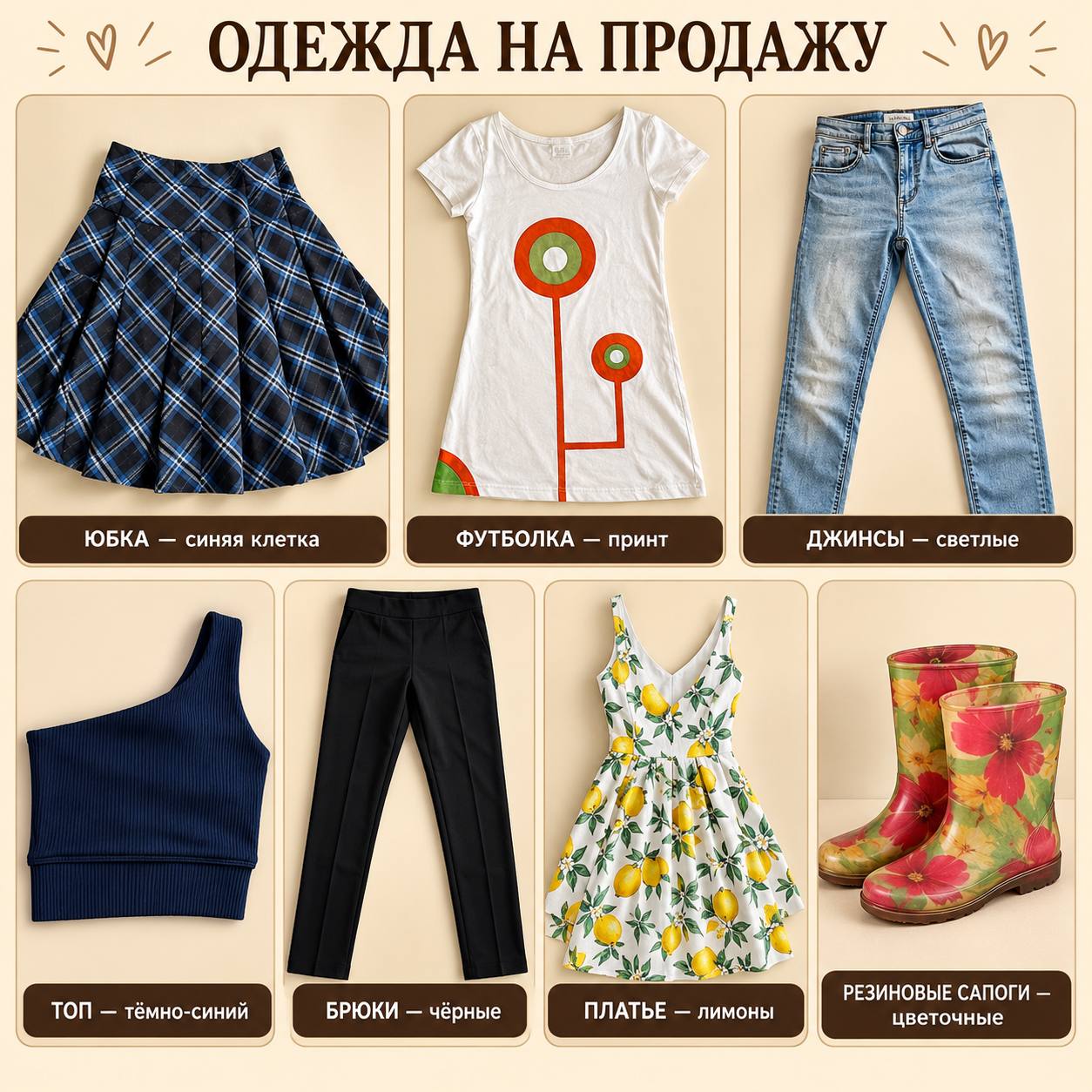 Комплект одежды и обуви (36 шт): джинсы, брюки, юбки, топы, футболки, платья, са