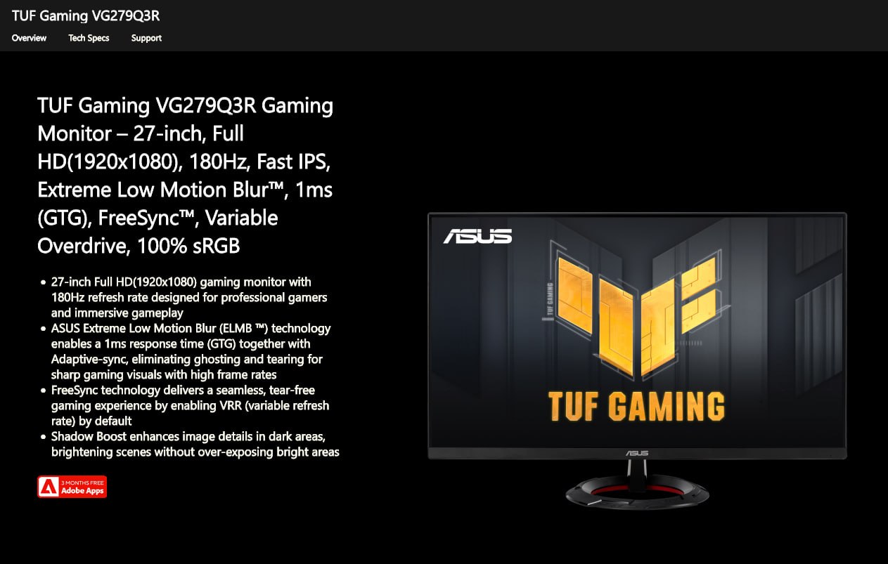 Asus TUF VG279Q3R 27'' FHD монитор