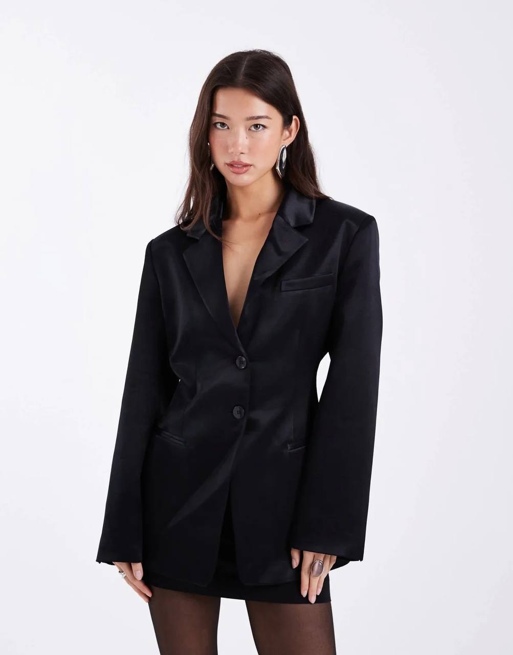 ASOS чёрный сатиновый жакет EU 38 (S/M)