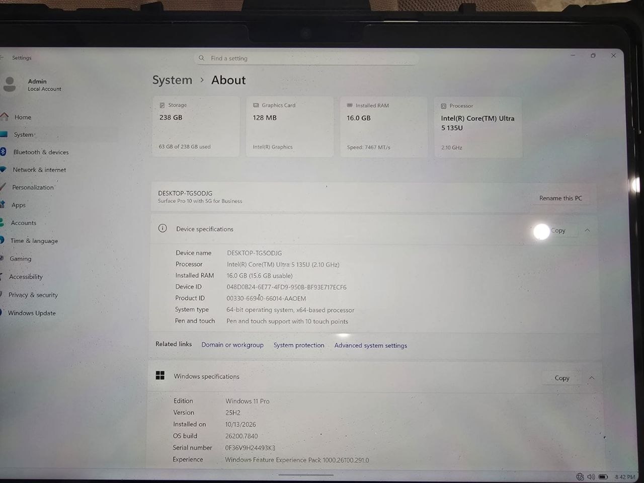 Microsoft Surface Pro 10 with 5G for Business 16GB 256GB