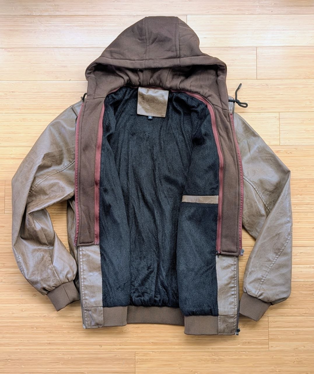 Куртка-бомбер 2-в-1 из PU-экокожи с капюшоном, 2XL