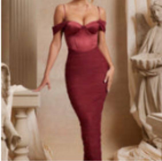 Платье макси OH POLLY off the shoulder ruched corset бордовое
