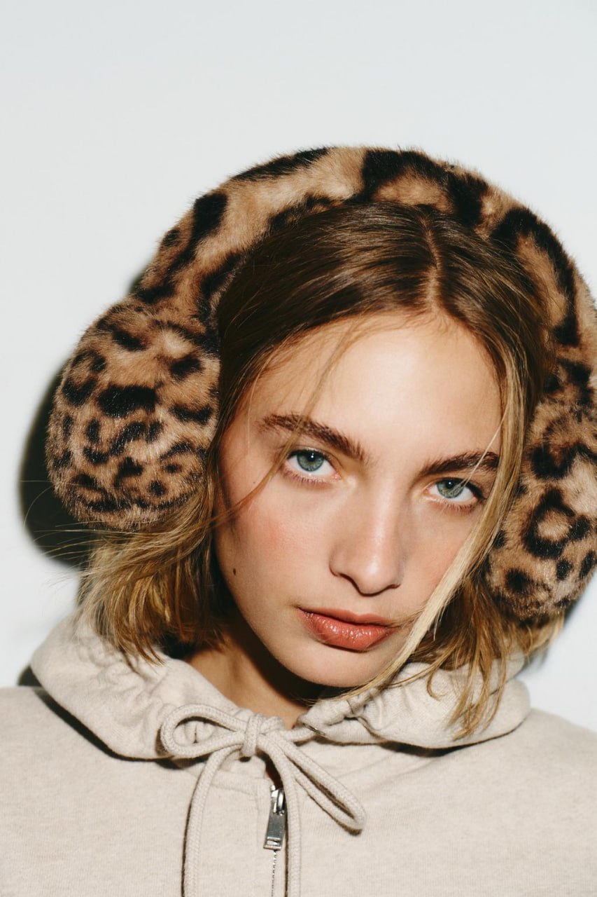Меховые наушники ZARA с леопардовым принтом