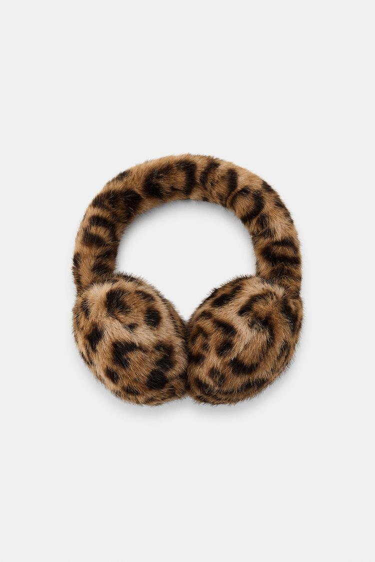 Меховые наушники ZARA с леопардовым принтом