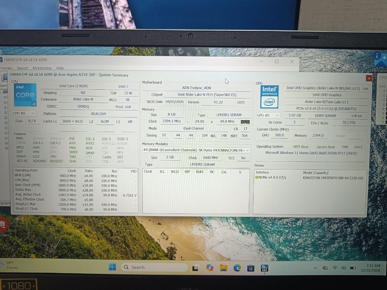 Ноутбук Acer Aspire 3 14 (Core i3-N305, 8 ГБ, 128 ГБ SSD)