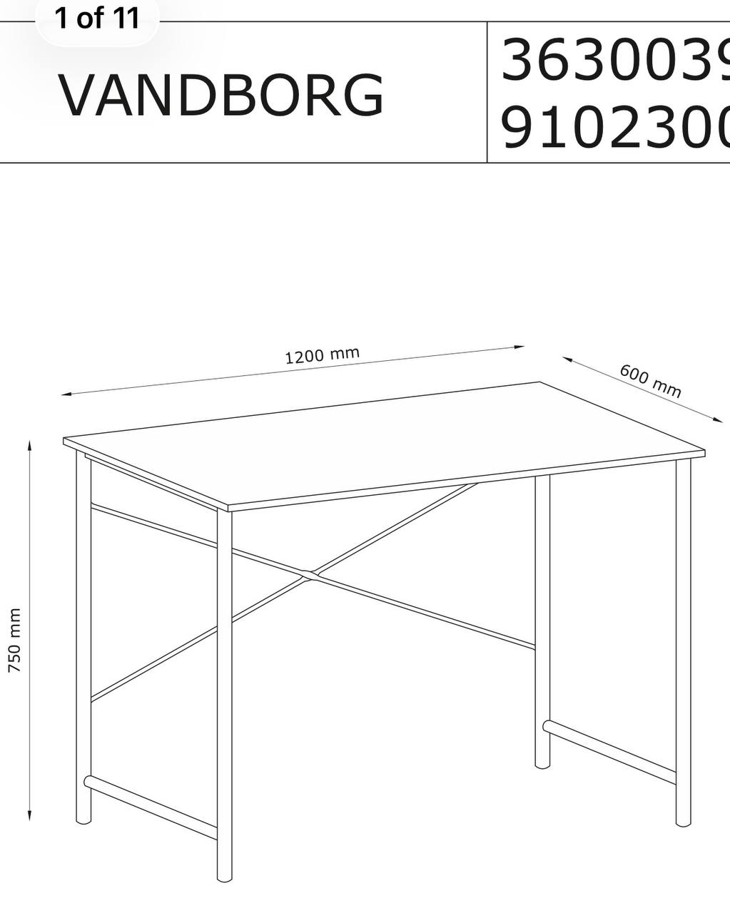 Стол Desk VANDBORG 60x120 чёрный
