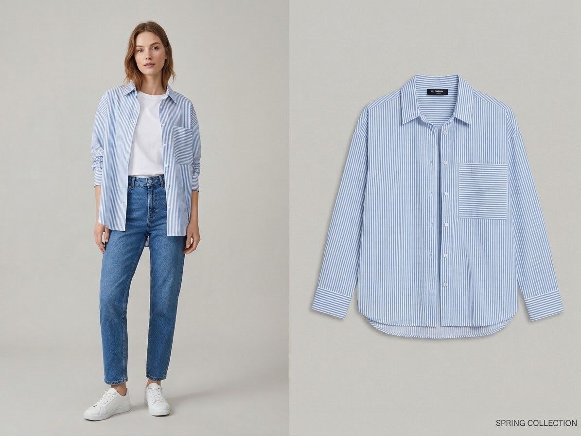 Классическая хлопковая рубашка в тонкую голубую полоску L-XL