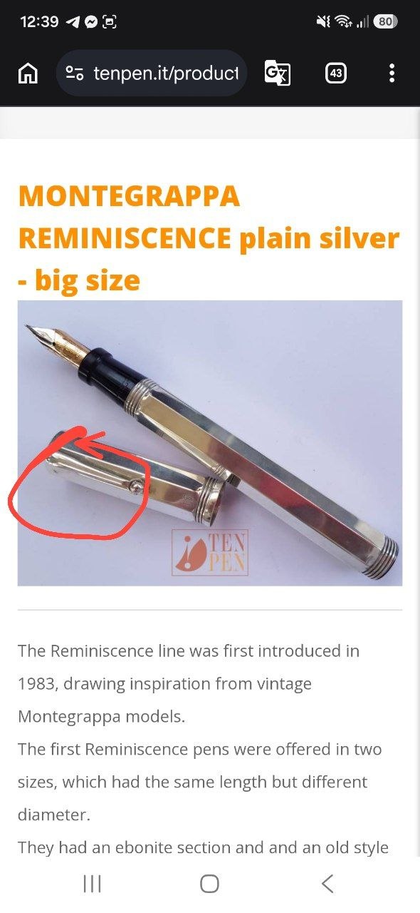 Серебряная перьевая ручка Montegrappa Reminiscence с золотым пером 585