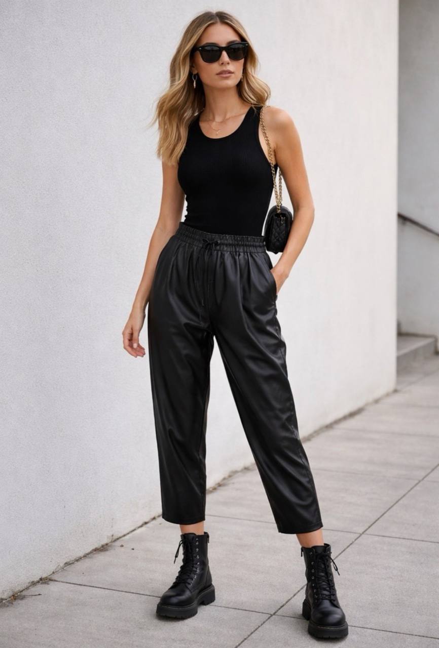Черные брюки из искусственной кожи Zara