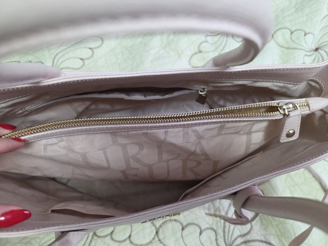 Furla Light Pink Saffiano Leather Large Linda Tote