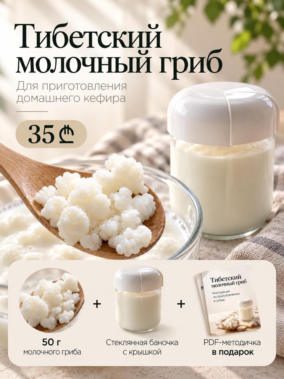 Тибетский молочный гриб с баночкой и методичкой