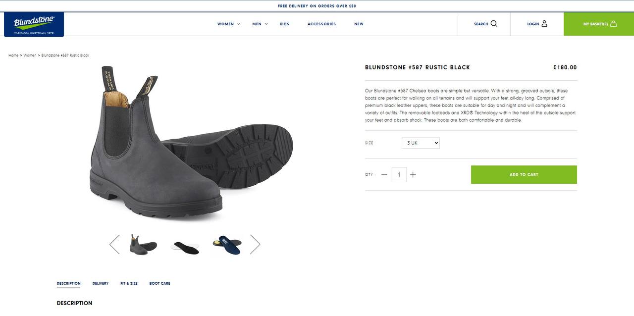 Ботинки Blundstone #587 Rustic Black, EU 41
