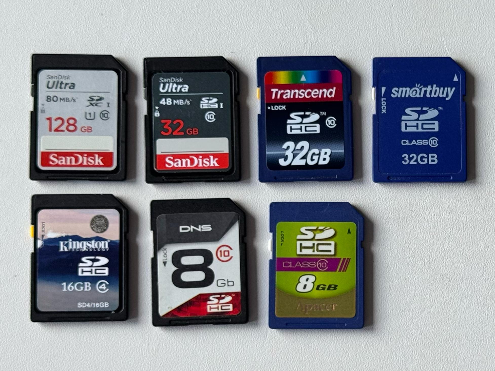 Набор из 7 SD-карт (SanDisk, Transcend, Kingston, Apacer, DNS) + 2 крышки для Ca