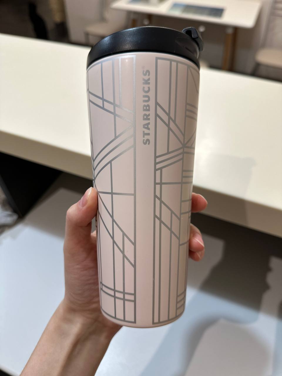 Стальной вакуумный тамблер Starbucks Pink & Rose Gold Linework / Geo 473 мл