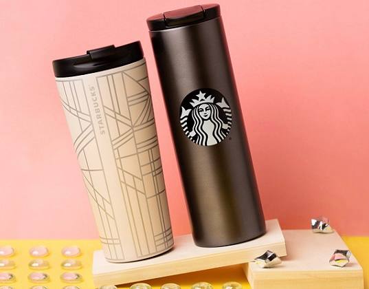Стальной вакуумный тамблер Starbucks Pink & Rose Gold Linework / Geo 473 мл