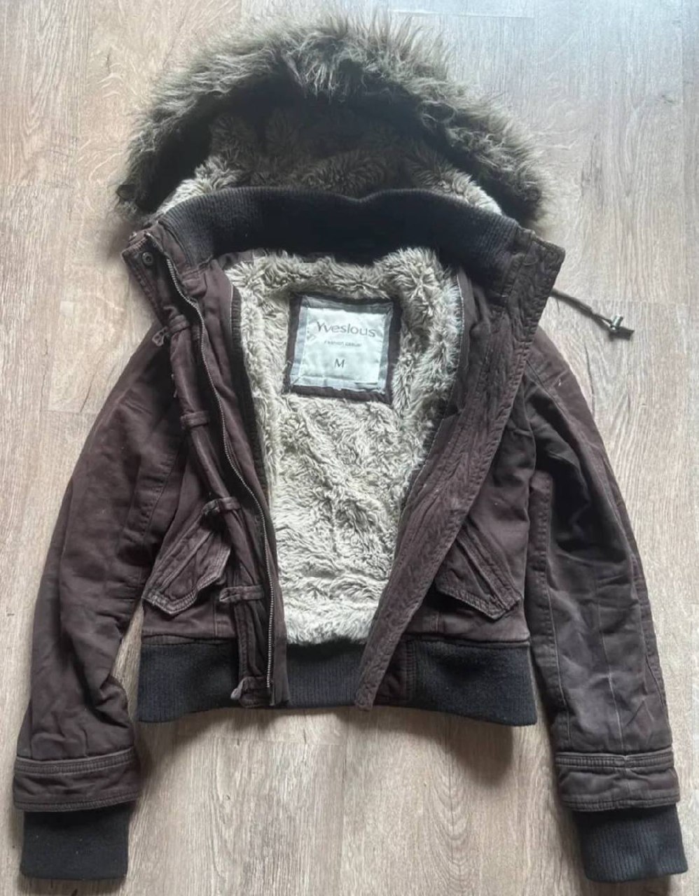Винтажная куртка Abercrombie & Fitch с капюшоном и мехом, размер S