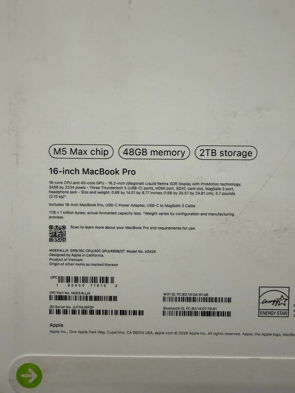 MacBook Pro M5 Max 48GB/2TB Space Black