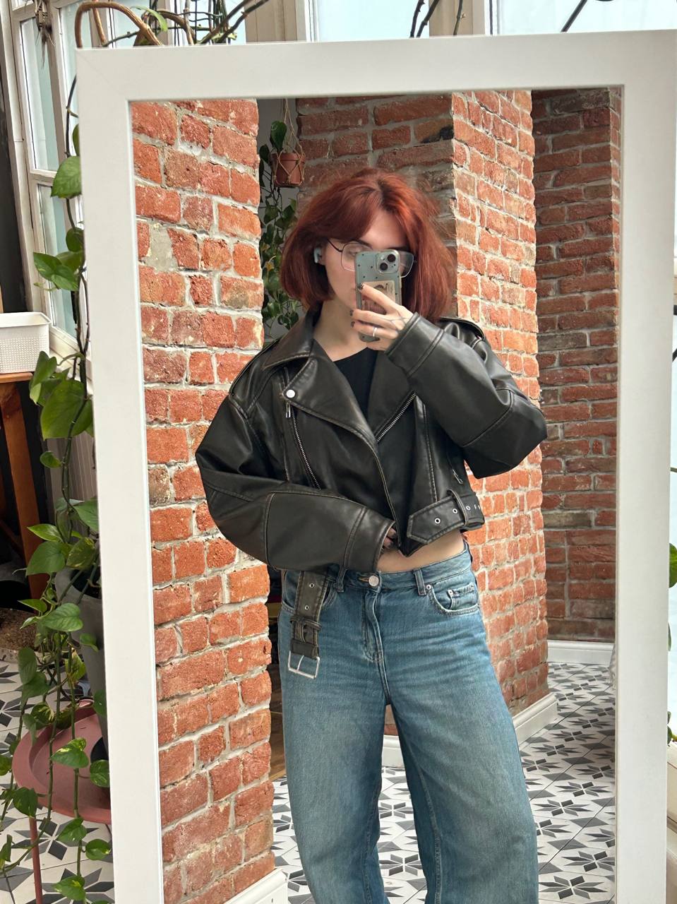 Кожаная куртка Zara оверсайз S