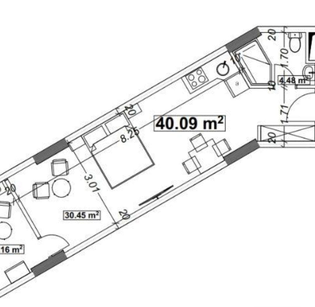 Квартира 40 м², 1 комната, ЖК Optima, Батуми