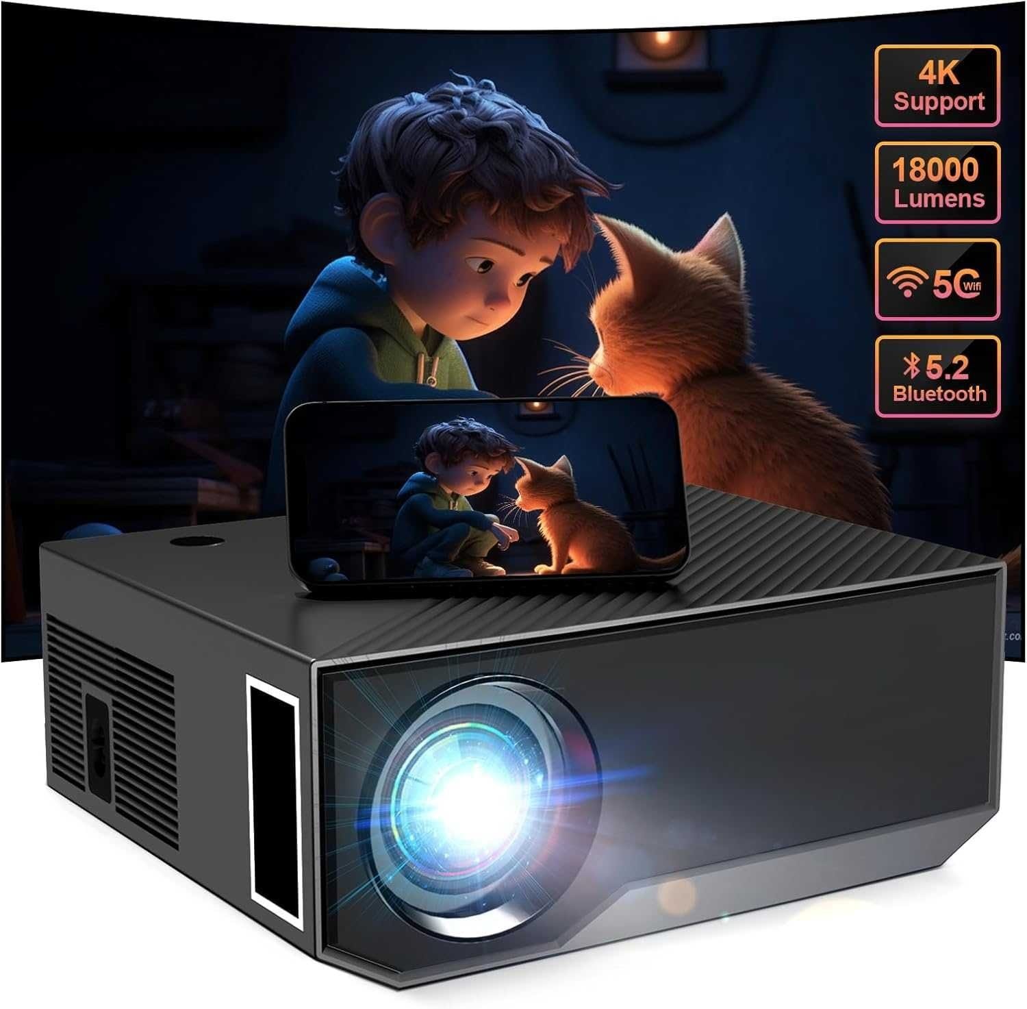 Проектор Wielio Full HD 1080p, Wi-Fi, Bluetooth + экран 100″