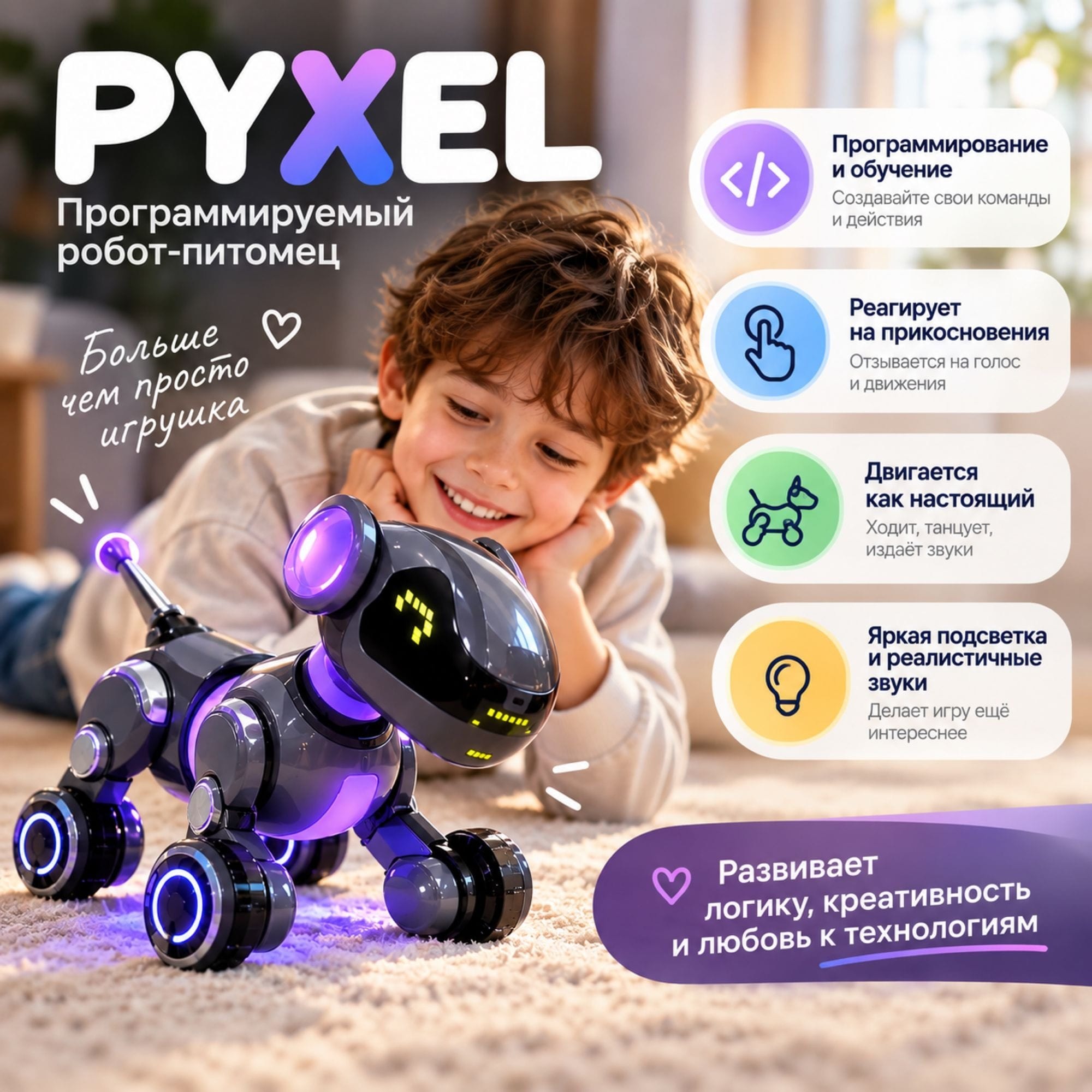 Pyxel Coding — интерактивная робот-собака для программирования